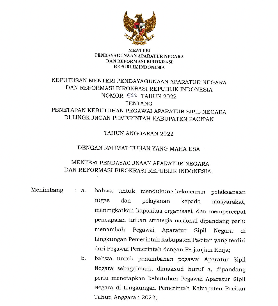 Formasi Resmi PPPK 2022 Kabupaten Pacitan